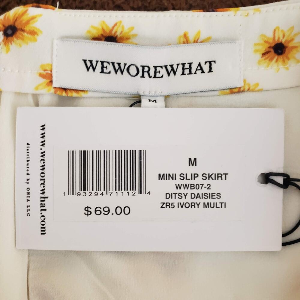NWT WeWoreWhat 90s Style Yellow Ditsy Daisies Floral Mini Satin Slip Skirt M - Picture 10 of 14